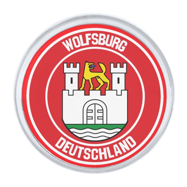 Wolfsburg Round Emblem Silver Finish Lapel Pin (Front)