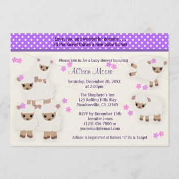 Wolly Sheeps Lamb Baby Shower Invitation Lavender by MonkeyHutDesigns at Zazzle