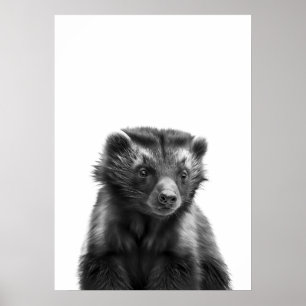 Wolverine Woodland Modern Portrait black white Poster