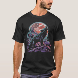 Wolves 4Th Of July American Flag Howling Wolf T-Shirt