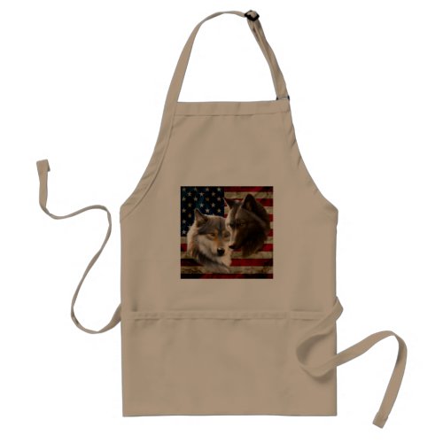 Wolves  American Flag Adult Apron