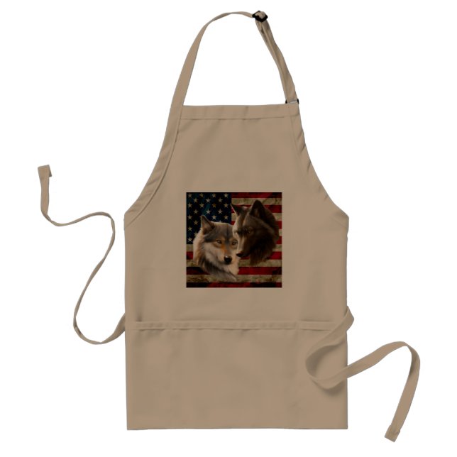 Wolves  American Flag Adult Apron (Front)