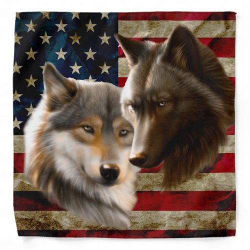 Wolves  American Flag Bandana