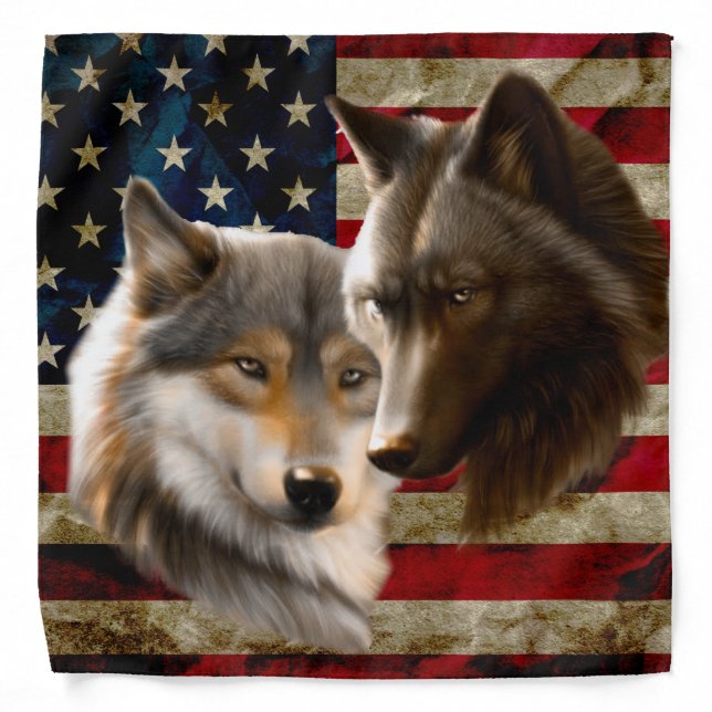Wolves  American Flag Bandana (Front)