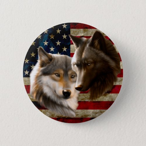 Wolves  American Flag Button