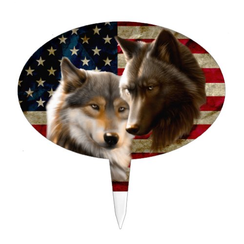 Wolves  American Flag Cake Topper