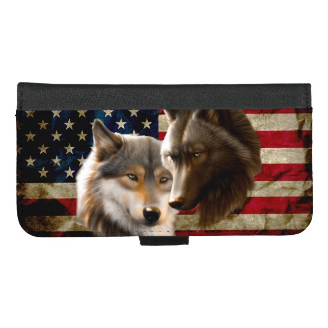 Wolves  American Flag iPhone Wallet Case (Front (Horizontal))