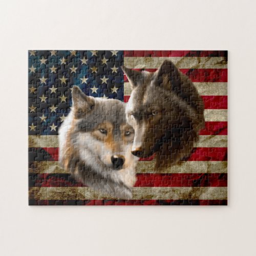 Wolves  American Flag Jigsaw Puzzle