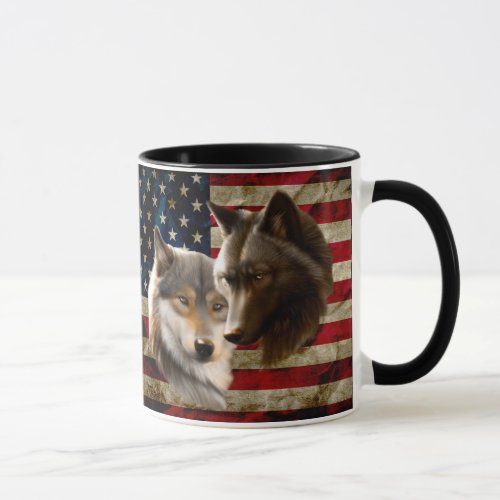 Wolves  American Flag Mug