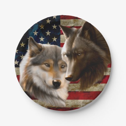 Wolves  American Flag Paper Plates