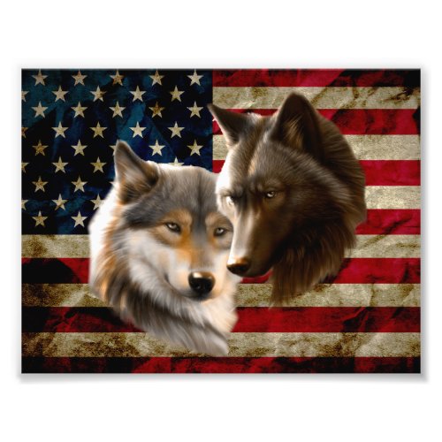 Wolves  American Flag Photo Print