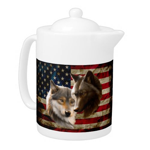 Wolves  American Flag Teapot
