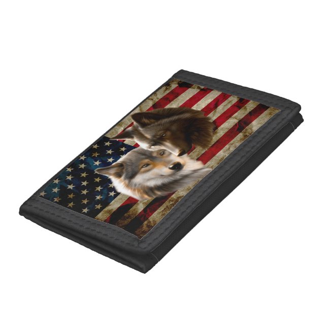 Wolves  American Flag Trifold Wallet (Bottom)