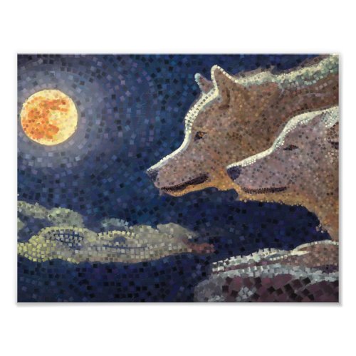 Wolves and moon mosaic art _ print