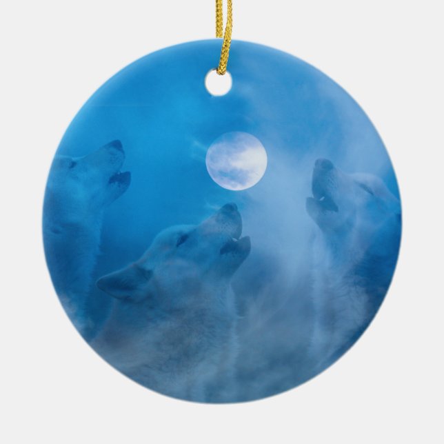 Wolves and Moon Native American Gifts Ceramic Ornament (Front)