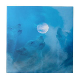 Wolves and Moon Native American Gifts Ceramic Tile