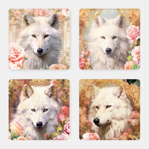 Wolves and Pink Roses Coaster Set