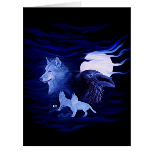 Wolves and Raven with full moon