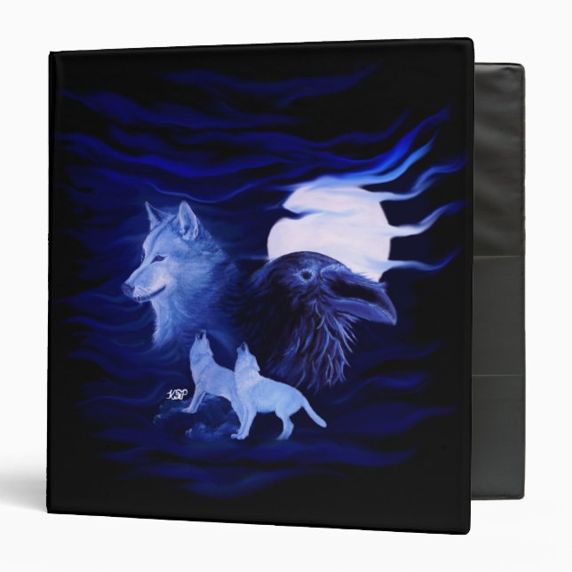Wolves and Raven with full moon 3 Ring Binder (Front/Inside)