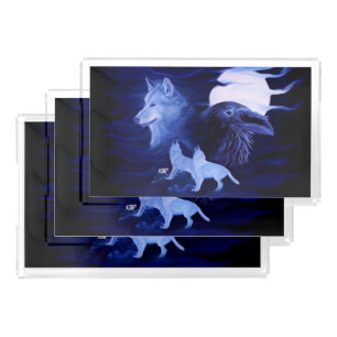 Wolves and Raven with full moon Acrylic Tray