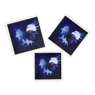 Wolves and Raven with full moon Acrylic Tray