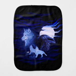 Wolves and Raven with full moon Baby Burp Cloth