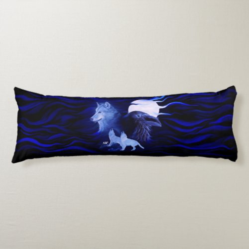 Wolves and Raven with full moon Body Pillow