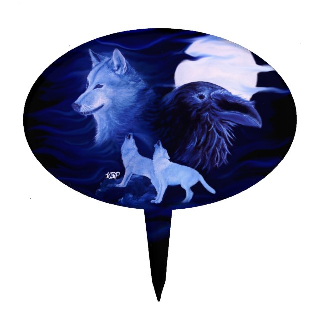 Wolves and Raven with full moon Cake Topper (Front)