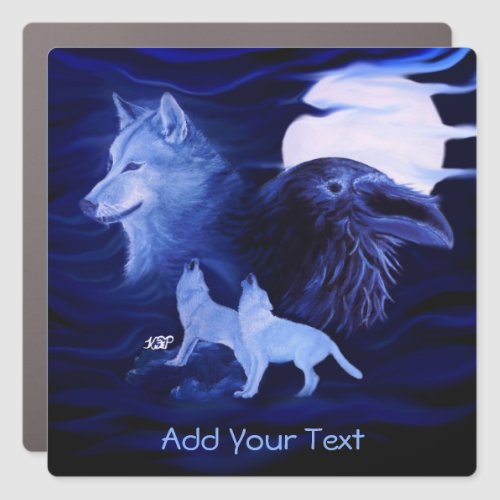 Wolves and Raven with full moon Car Magnet