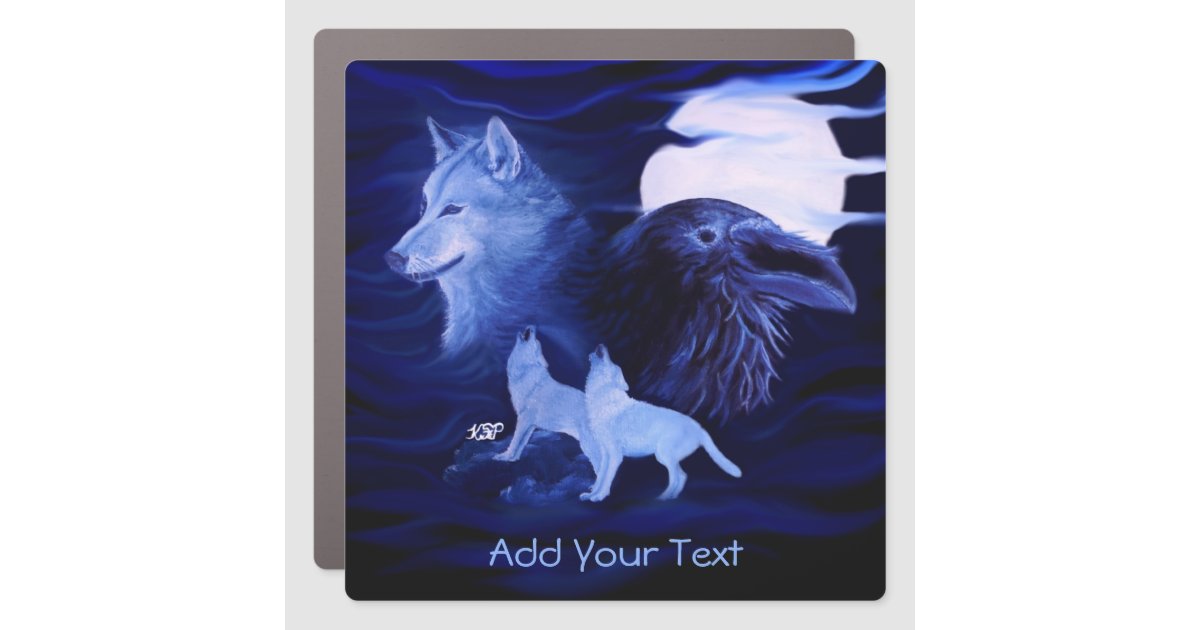 Wolves and Raven with full moon Car Magnet | Zazzle