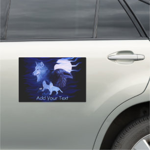 Wolves and Raven with full moon Car Magnet