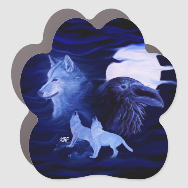Wolves and Raven with full moon Car Magnet (Front)