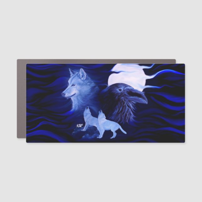 Wolves and Raven with full moon Car Magnet (Front)