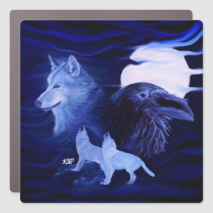 Wolves and Raven with full moon Car Magnet