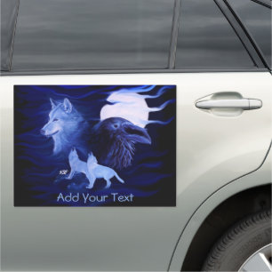 Wolves and Raven with full moon Car Magnet