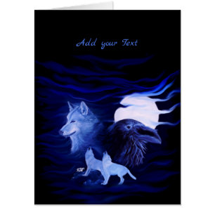Wolves and Raven with full moon Card