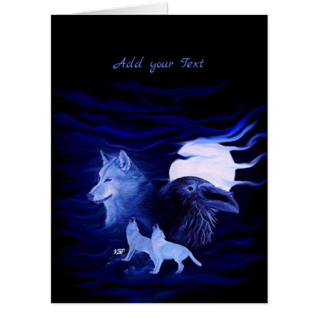 Wolves and Raven with full moon Card (Front)