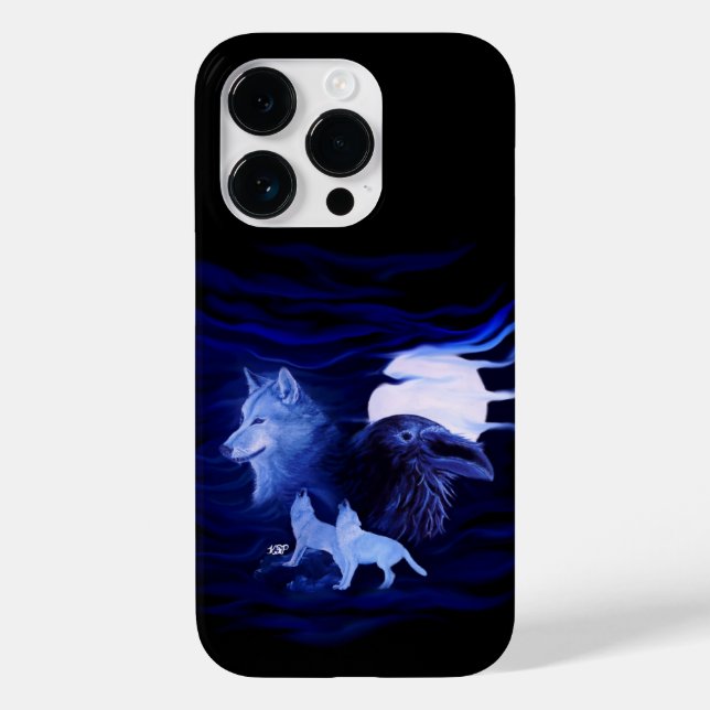 Wolves and Raven with full moon Case-Mate iPhone Case (Back)