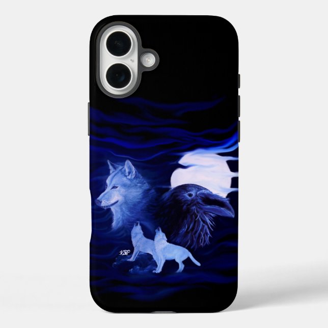 Wolves and Raven with full moon Case-Mate iPhone Case (Back)