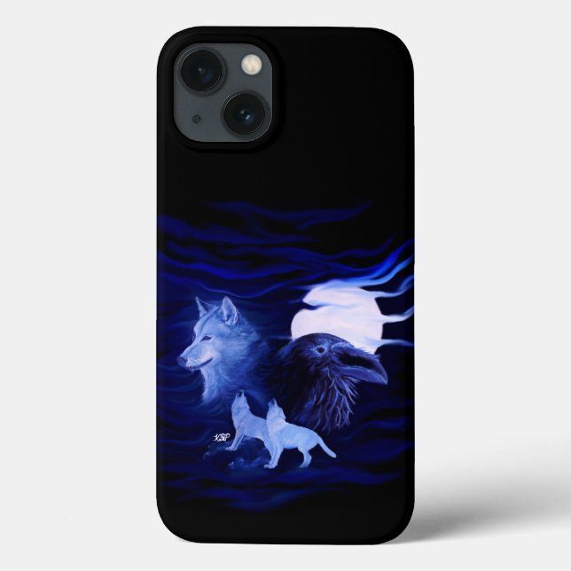 Wolves and Raven with full moon Case-Mate iPhone Case (Back)