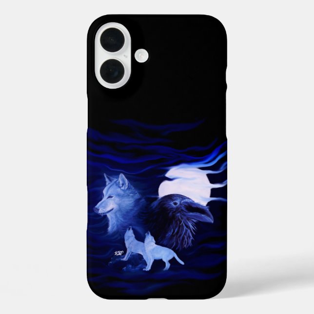 Wolves and Raven with full moon Case-Mate iPhone Case (Back)