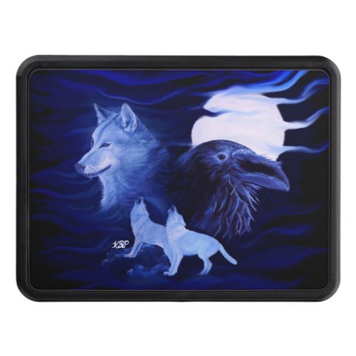 Wolves and Raven with full moon Hitch Cover