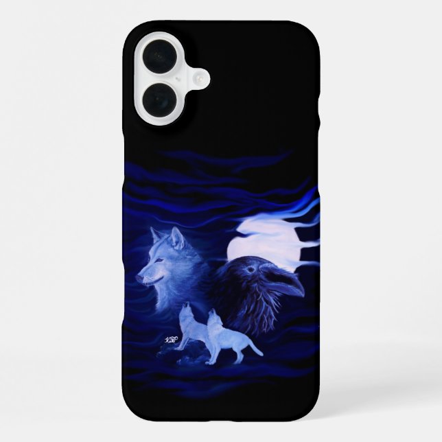 Wolves and Raven with full moon iPhone Case (Back)
