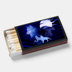 Wolves and Raven with full moon Matchboxes