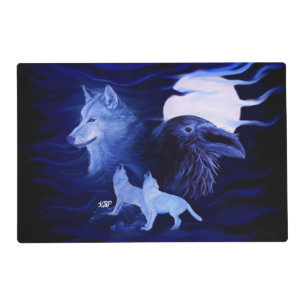 Wolves and Raven with full moon Pet Mat