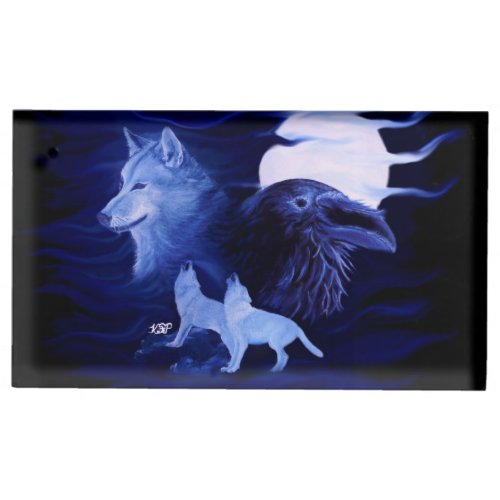 Wolves and Raven with full moon Place Card Holder