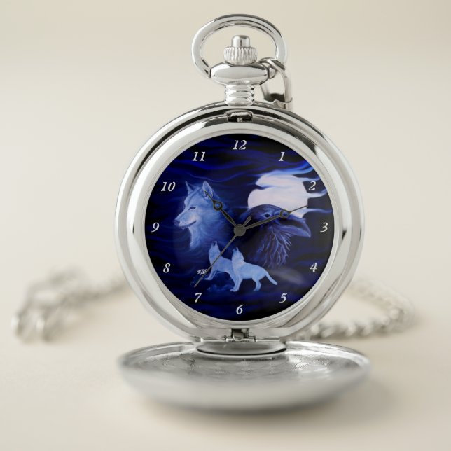Wolves and Raven with full moon Pocket Watch (Inside)
