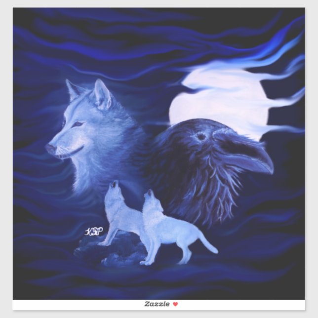 Wolves and Raven with full moon Sticker (Sheet)