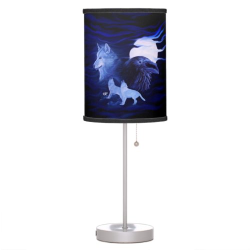 Wolves and Raven with full moon Table Lamp