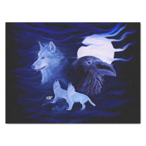 Wolves and Raven with full moon Tissue Paper